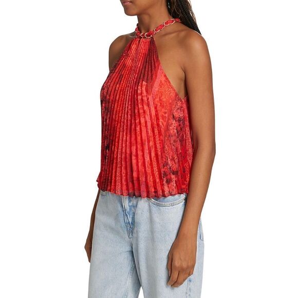 Alice + Olivia Red Alycia Pleated Halterneck Top NWT Size XS - Picture 3 of 13